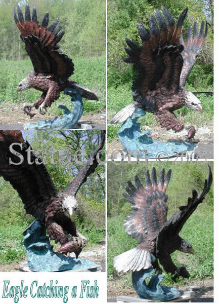 Life Size Bronze Wild Animal Eagle Catching A Fish Monument